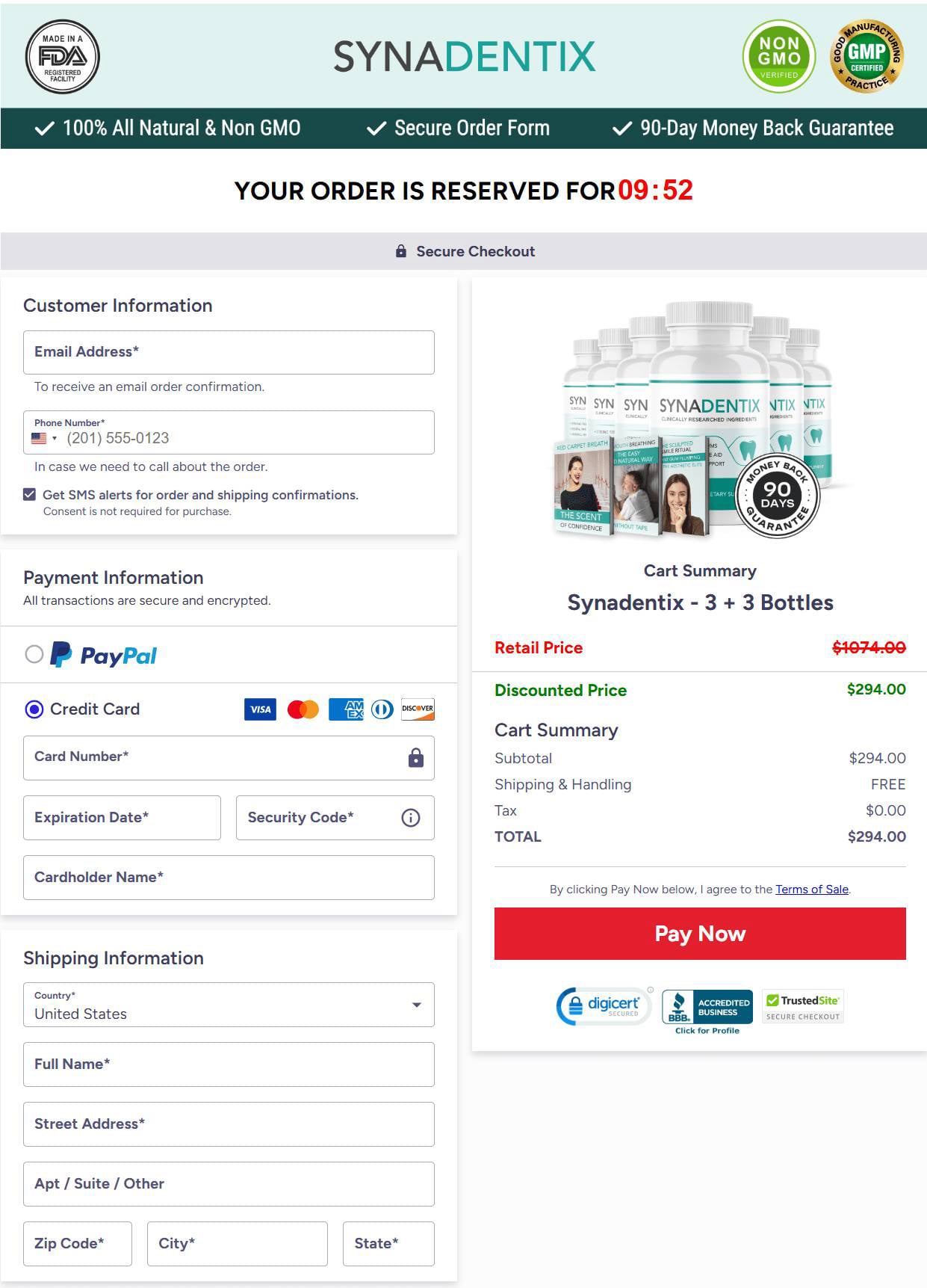 SynaDentix checkout page